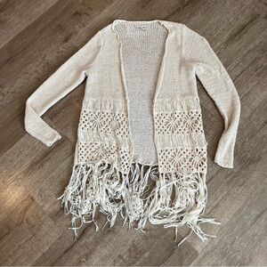 Knox Rose Womens Open Front Cardigan Fringe Duster Size M Cream